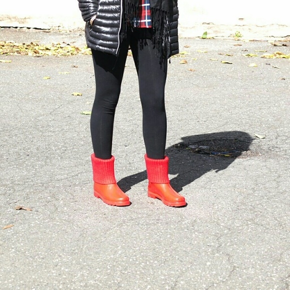 Women's Rainboots, Ankle Waterproof Rain Boots with Cuff, RB-1906, Red - Picture 3 of 4